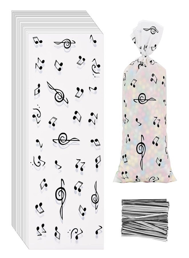 Lecpeting 100 Pcs Music Notes Treat Bags Music Cellophane Candy Bags Musical Party Favor with Twist Ties for Birthday Party Supplies - Image 1